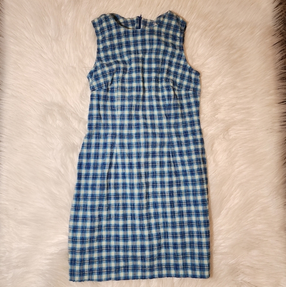 VINTAGE 90's Mini Plaid Sleeveless Sheath Dress - Picture 2 of 9